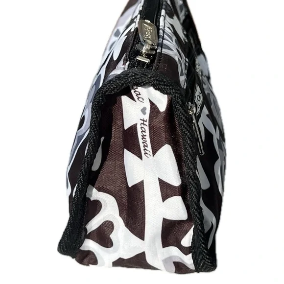 leSportsac Cosmetic Bag Hawaii Zippered Pouch Floral Black White Gray - Picture 3 of 17